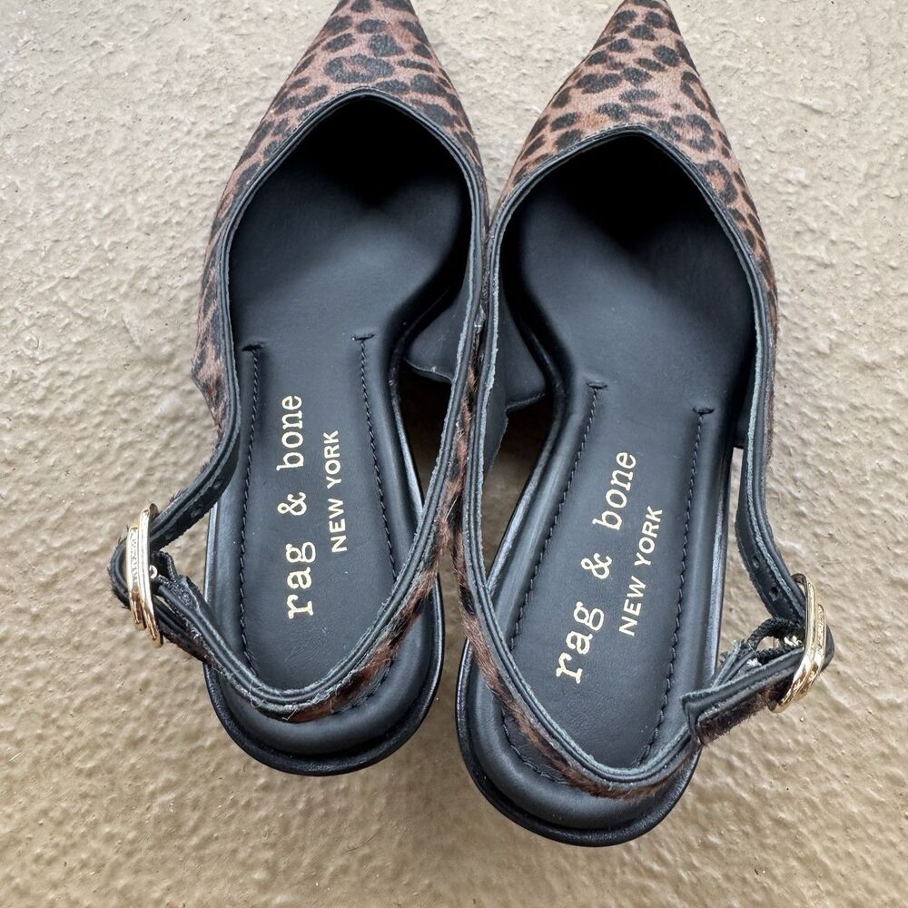 Rag & Bone Madison 7 Leopard Calf Hair Slingback Kitten Heel Pumps Sz 37 M $468 - Picture 13 of 16